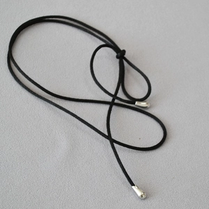 Minimalist black rope choker necklace with silver-tone teardrop pendant charms