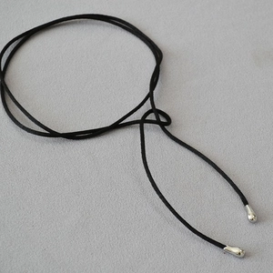 Minimalist black rope choker necklace with adjustable silver teardrop metal tips