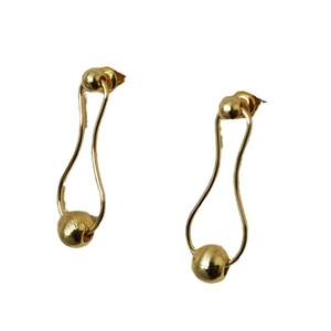 Elegant gold-plated brass teardrop earrings with textured ball on white background