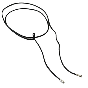 Minimalist black cord choker necklace with elegant bow tie design and silver metal tips