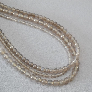 Collier de Perles en Agate Gris Fumé Nouveau Style Chinois pour Femmes Bijoux en Pierre Naturelle Translucide Cuivre Plaqué Or