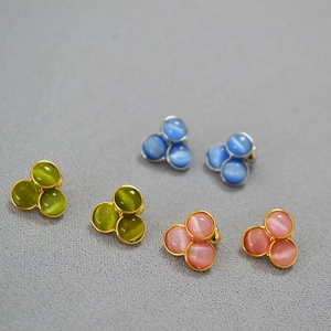 Niche Design Brass Gold Plated Cat Eye Stone Stud Earrings With 925 Sterling Silver Earring Post Minimalist Fashion Jewelry