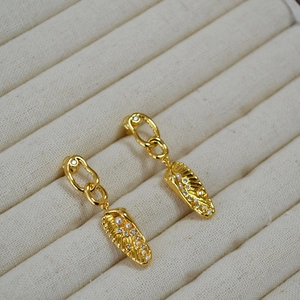 Brass Gold Plated Drop Earrings With Shell Texture Zircon Artificial Pearl And 925 Sterling Silver Earring Post