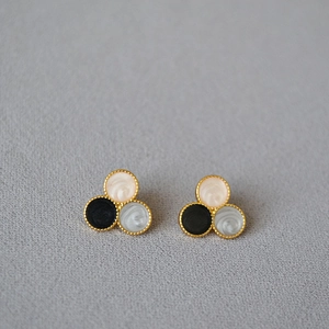 Vintage enamel stud earrings with tricolor round discs and gold beaded edge detail