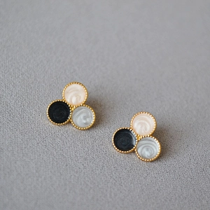 Vintage Brass Tricolor Round Disc Stud Earrings With 925 Sterling Silver Earring Post Handmade Enamel Geometric Jewelry For Women