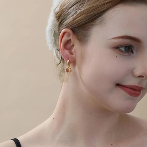 French style gold plated brass earrings with red pomegranate shaped crystal pendant