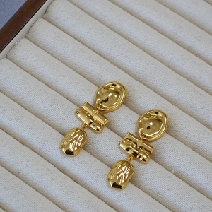 Minimalist gold plated brass irregular geometric drop earrings with hammered texture