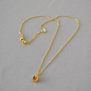 French style gold-plated pomegranate necklace with vibrant red stones for women