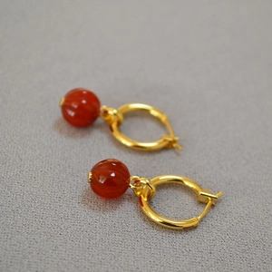 Elegant red agate lantern earrings with gold hinged hoops for a modern festive look