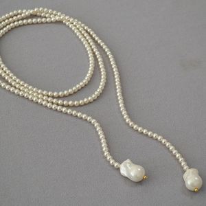 Elegant French style Baroque pearl necklace with a long tassel design for women