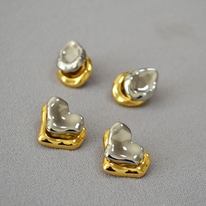 Irregular Heart Liquid Metal Stud Earrings Brass With 925 Sterling Silver Earring Post Gold Silver Two Tone Jewelry For Women