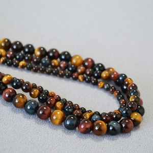 Natural Multicolor Tiger's Eye Beaded Necklace Vintage Maillard Style Alloy Clasp Choker For Women Elegant Jewelry