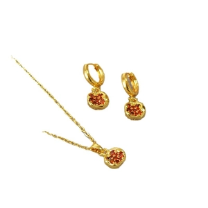 French style gold plated pomegranate jewelry set with red stones for autumn and winter