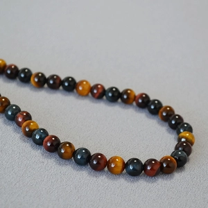 Maillard style vintage mixed-color tiger eye stone beaded necklace for women