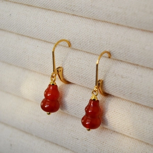 Vintage Gourd Agate Drop Earrings For Women Electroplated Copper Red Green Natural Stone Agate Auspicious Earrings Jewelry Gift