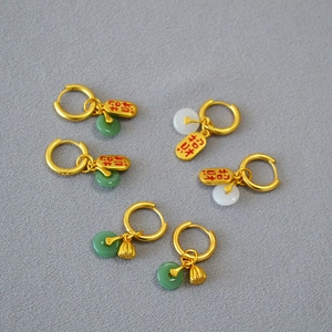 Boucles d'Oreilles Créoles Vintage en Laiton de Style Nouveau Chinois pour Femmes avec Placage à l'Or Perle Artificielle et Lotus