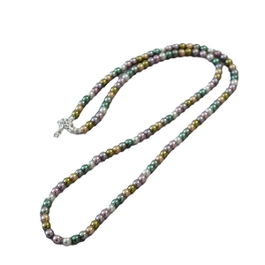French retro style handmade beaded necklace with colorful pearls and lobster clasp
