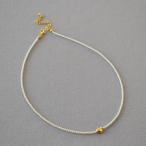 Minimalist Heart Pendant Necklace Faux Artificial Pearl Choker For Women Gold Plated Brass French Style Elegant Jewelry