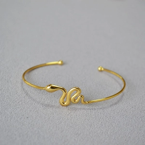 Minimalist Brass Gold Plated Snake Open Adjustable Bracelet Individual Fashion Snake Bangle Hand Jewelry For Women
