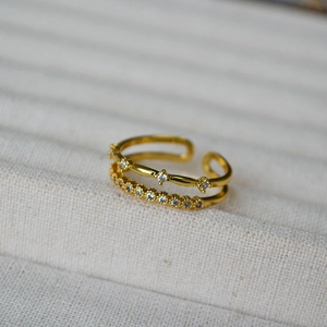 Minimalist Brass 18K Gold Plated Zirconia Double Layer Stackable Open Ring For Women Elegant Fashion Adjustable Index Finger Ring Jewelry