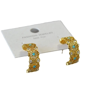 Vintage gold filigree flower earrings with turquoise and white cubic zirconia accents