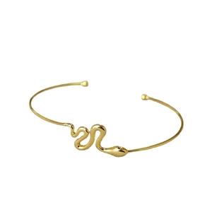 Minimalist gold-plated snake cuff bracelet with adjustable opening and ball ends