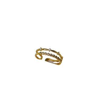 Double-layered gold-plated brass ring with star-shaped and pavé cubic zirconia