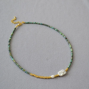 Artificial Baroque Pearl Beaded Necklace Bracelet Natural Stone Turquoise Brass Gold Plated Geometric Retro Handmade Jewelry For Women