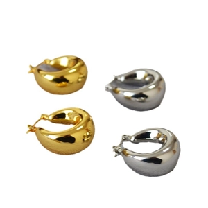 Orecchini a cerchio ovali cavi minimalisti in finiture metalliche placcate oro e argento