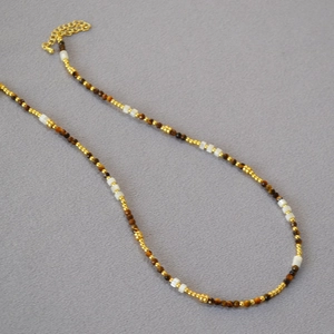Collana Di Perline Pietra Occhio Di Tigre Madreperla Perline Di Rame Placcate Oro Vintage Stile Boho Gioielli Per Donne