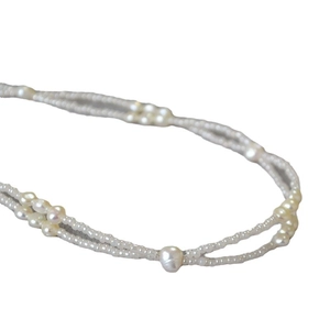 Double-layered Baroque pearl necklace featuring handmade mini beads and irregular freshwater pearls