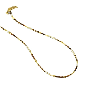 Collana vintage francese con occhio di tigre, perle e chiusura a moschettone dorata