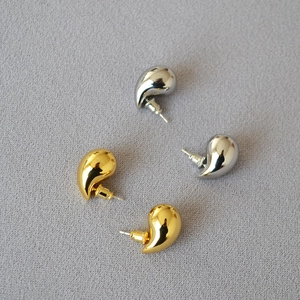 Minimalist Waterdrop Stud Earrings Brass With 925 Sterling Silver Earring Post Hollow Polished Gold Plated Jewelry Women
