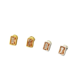Minimalist rectangular amber crystal stud earrings in gold and silver finish