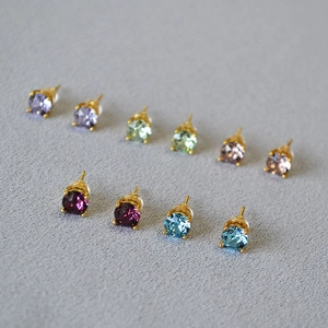 Elegant Colorful Round Rhinestone Stud Earrings With 925 Sterling Silver Post Geometric Copper Gold Plated Jewelry For Women