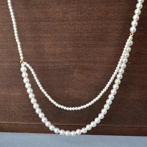 French Retro Double Layer Necklace With High Luster Round Imitation Artificial Pearl And Alloy Clasp Elegant Bohemian Jewelry For Women