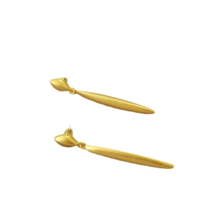 Minimalist brass gold-plated drop earrings featuring elegant long spindle pendants