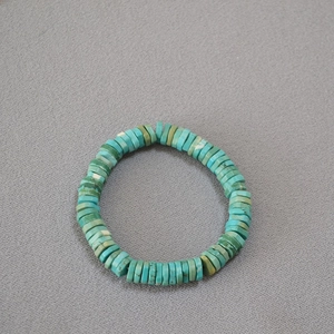 Handmade turquoise slice stretch bracelet with natural vintage blue-green stone beads