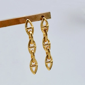 Elegant gold-plated brass anchor link drop earrings with a polished finish and minimalist design