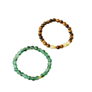 Bracelets élastiques faits à la main en œil de tigre et jade vert avec accents dorés