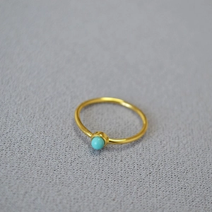 Minimalist 14K gold plated brass ring featuring a delicate blue turquoise stone inlay