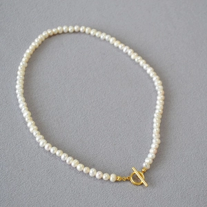 French Elegant Irregular Baroque Freshwater Pearl Necklace With Copper Gold Plated OT Toggle Clasp Fashion Jewelry For Women