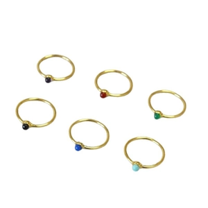 Set of 6 minimalist gold plated brass rings with colorful stones for elegant stacking