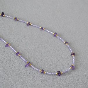 Elegant Amethyst Beaded Necklace For Women Irregular Natural Stone Pendant Clavicle Chain Copper Gold Plated Fashion Jewelry Accessory