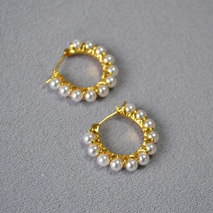 Boucles d'Oreilles Créoles Élégantes en Laiton Plaqué Or Style Vintage Français avec Künstliche Perles d'Imitation Blanches pour Femme