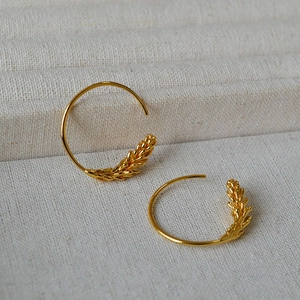 Fashion Brass Gold Plated Wheat Ear Hoop Earrings Elegant C-Shaped Botanical Minimalist Jewelry For Women Gift Accessory