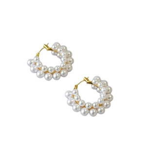 French vintage style pearl hoop earrings with elegant gold accents for women