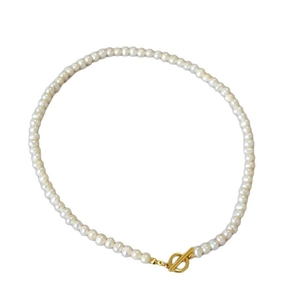 Elegant French style baroque freshwater pearl necklace with golden OT buckle closure