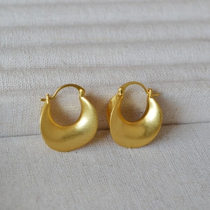 French vintage matte gold plated brass geometric earrings with textured double layer finish