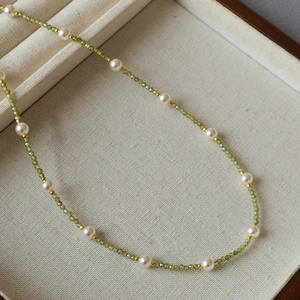 Dainty Beaded Necklace With Imitation Artificial Pearl Cubic Zirconia Labradorite Gold Plated Copper For Women Sweet Style